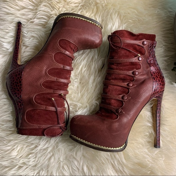 AUTHENTIC DIOR BORDEAUX DUCHESSE CROC CORSET PLATFORM ANKLE BOOT SZ 6.5 - Picture 3 of 11